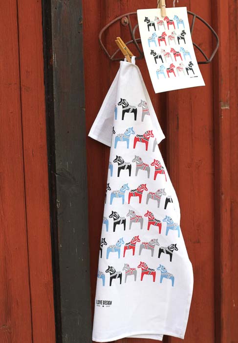 Tea towel - dala horse - multi