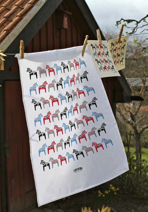 Tea towel - dala horse - multi