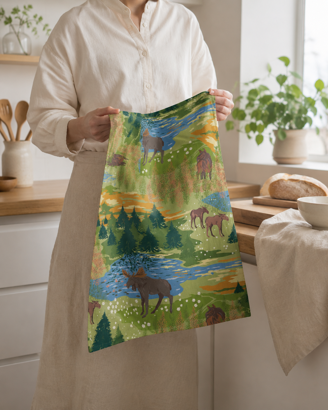 Älgrike groene theedoek 46×70 cm