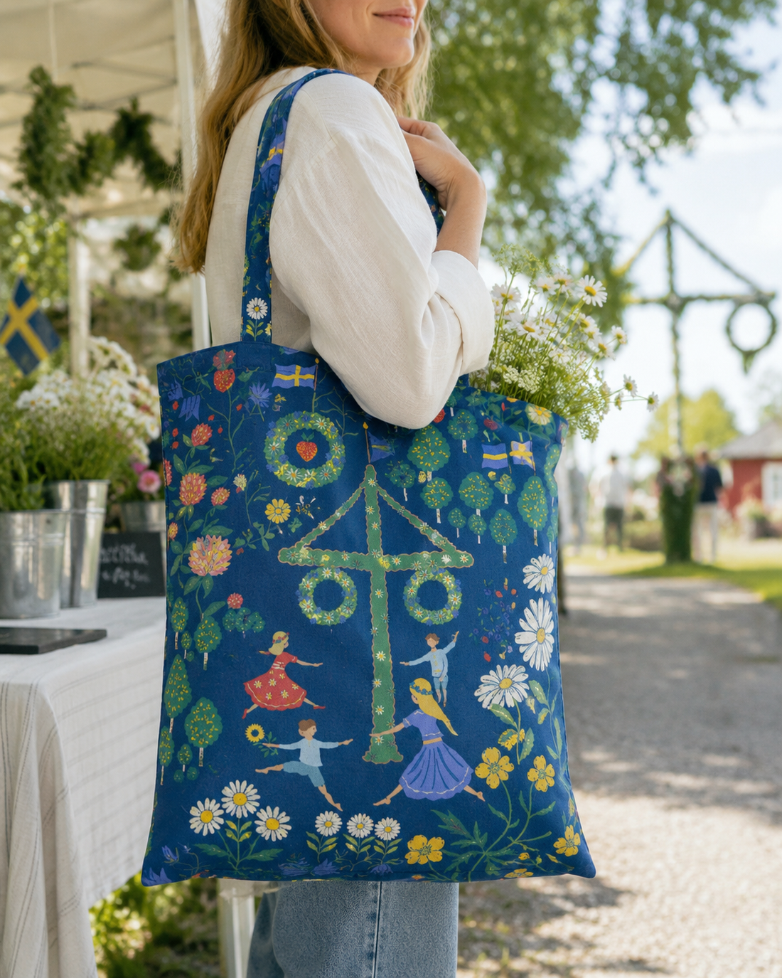 Midsommardans bomullskasse 32×40 cm