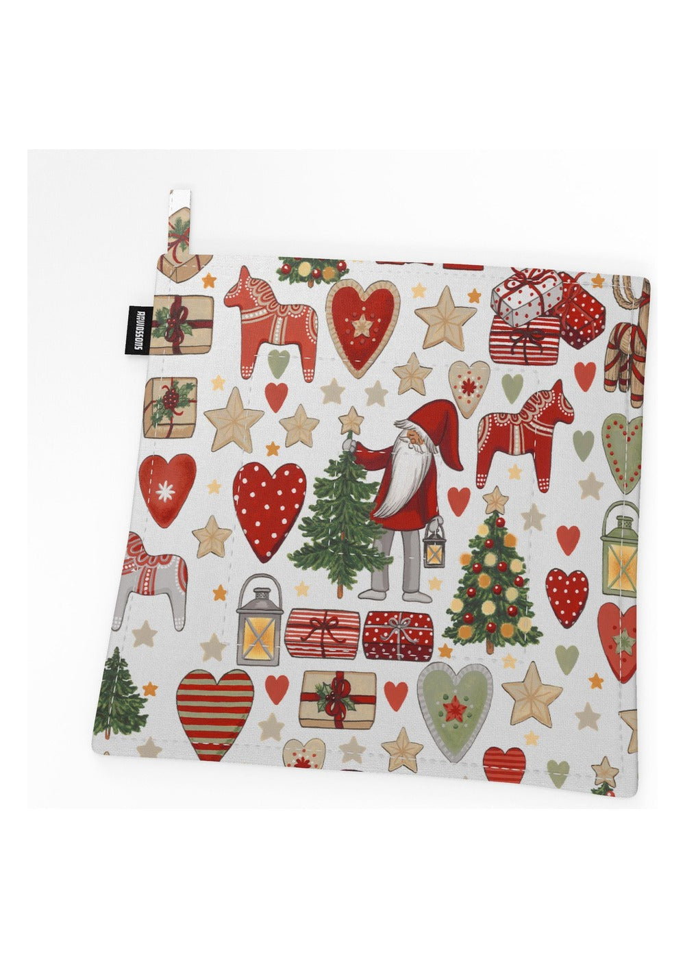 Julstök pannenlap 20 × 20 cm - Offwhite & rood