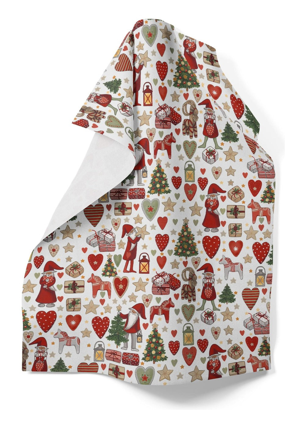 Julstök theedoek 47 × 70 cm - Offwhite & rood