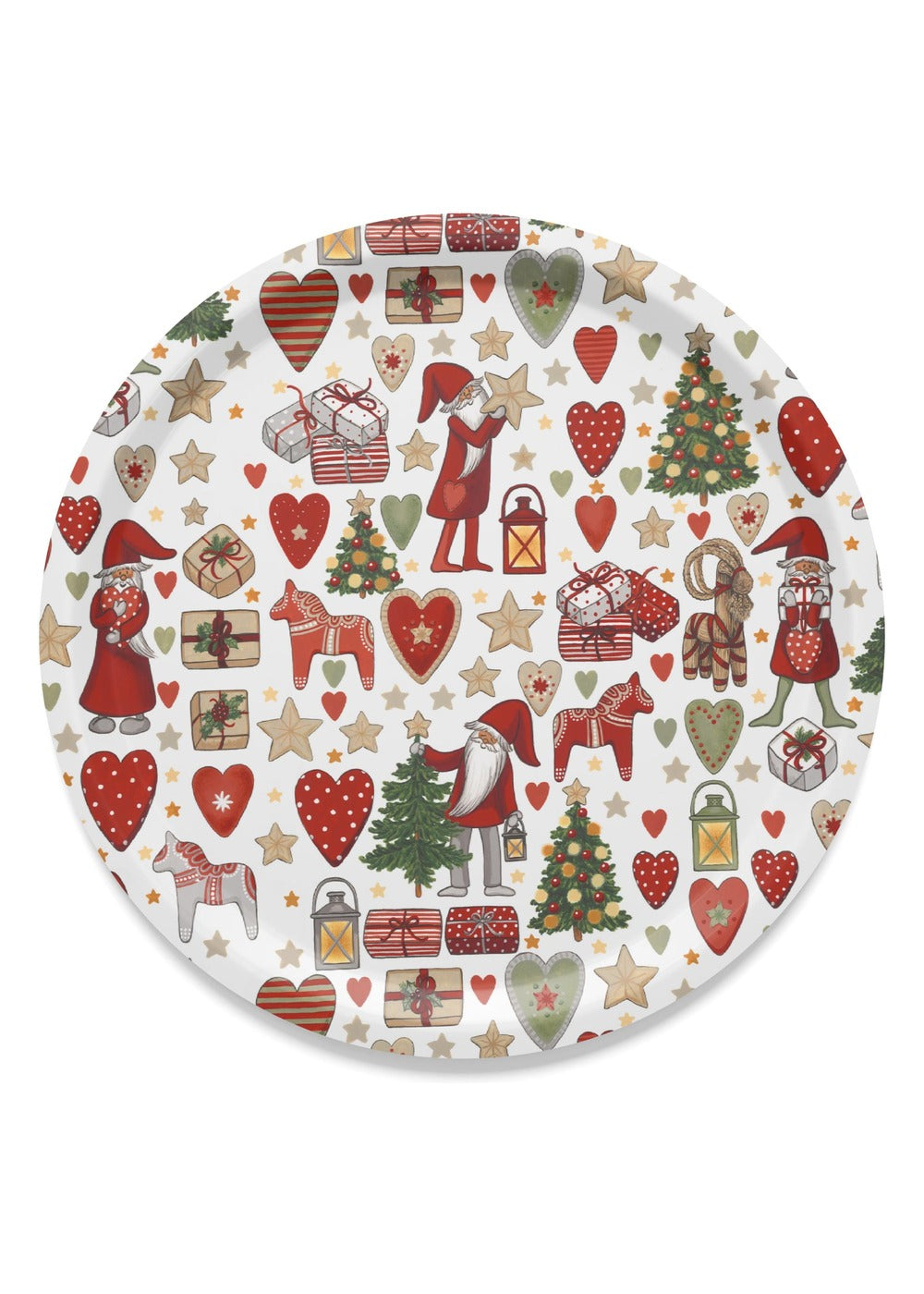 Julstök rond dienblad Ø 31 cm - Offwhite & rood