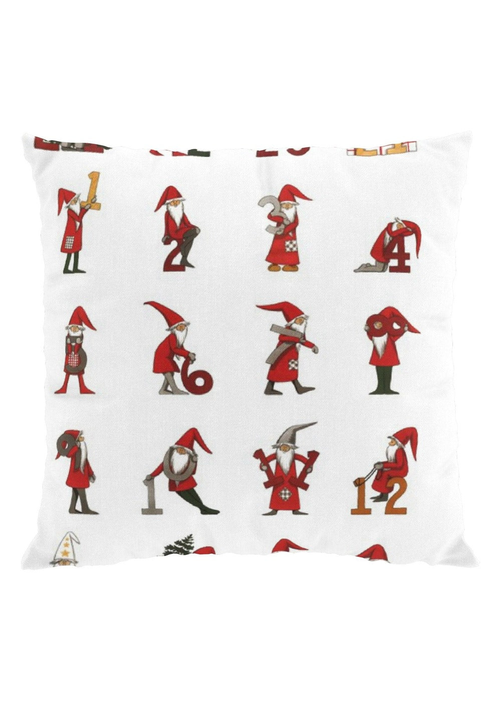 Kalendertomtar kussenhoes 47 × 47 cm - Offwhite & rood