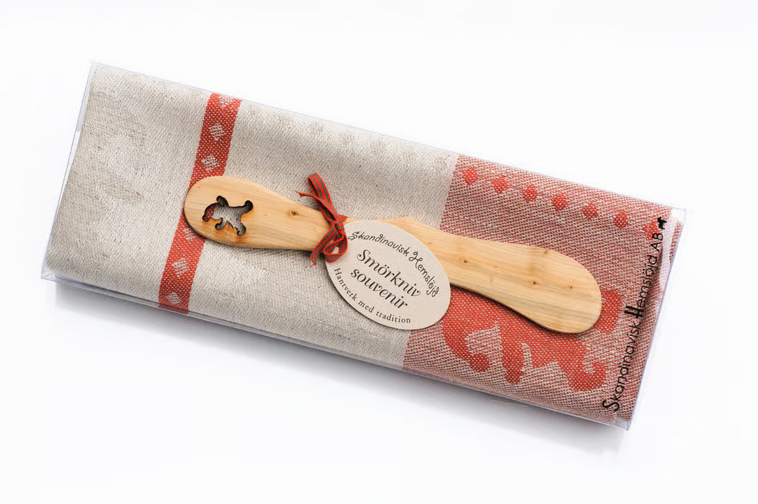 Geschenkset – Geschirrtuch & Buttermesser (Wichtel & Tanne)