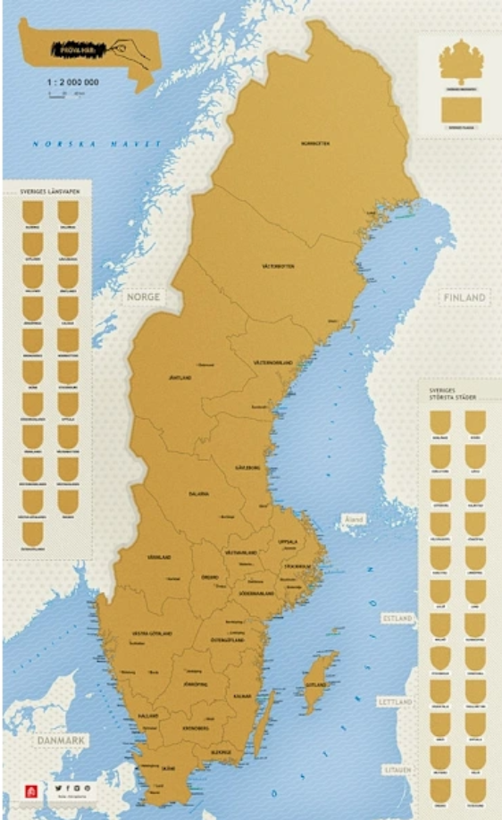 Schweden Rubbelkarte 49 x 80 cm