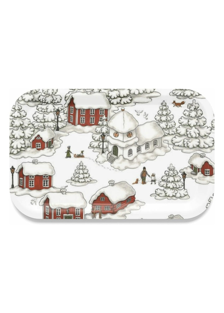 Timmerbyn dienblad 33 × 21 cm - Offwhite & rood