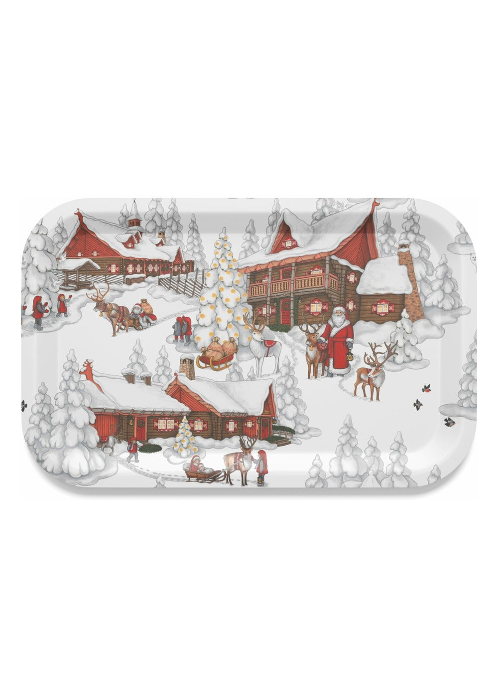 Tomtebyn bricka offwhite/röd – 33 × 21 cm