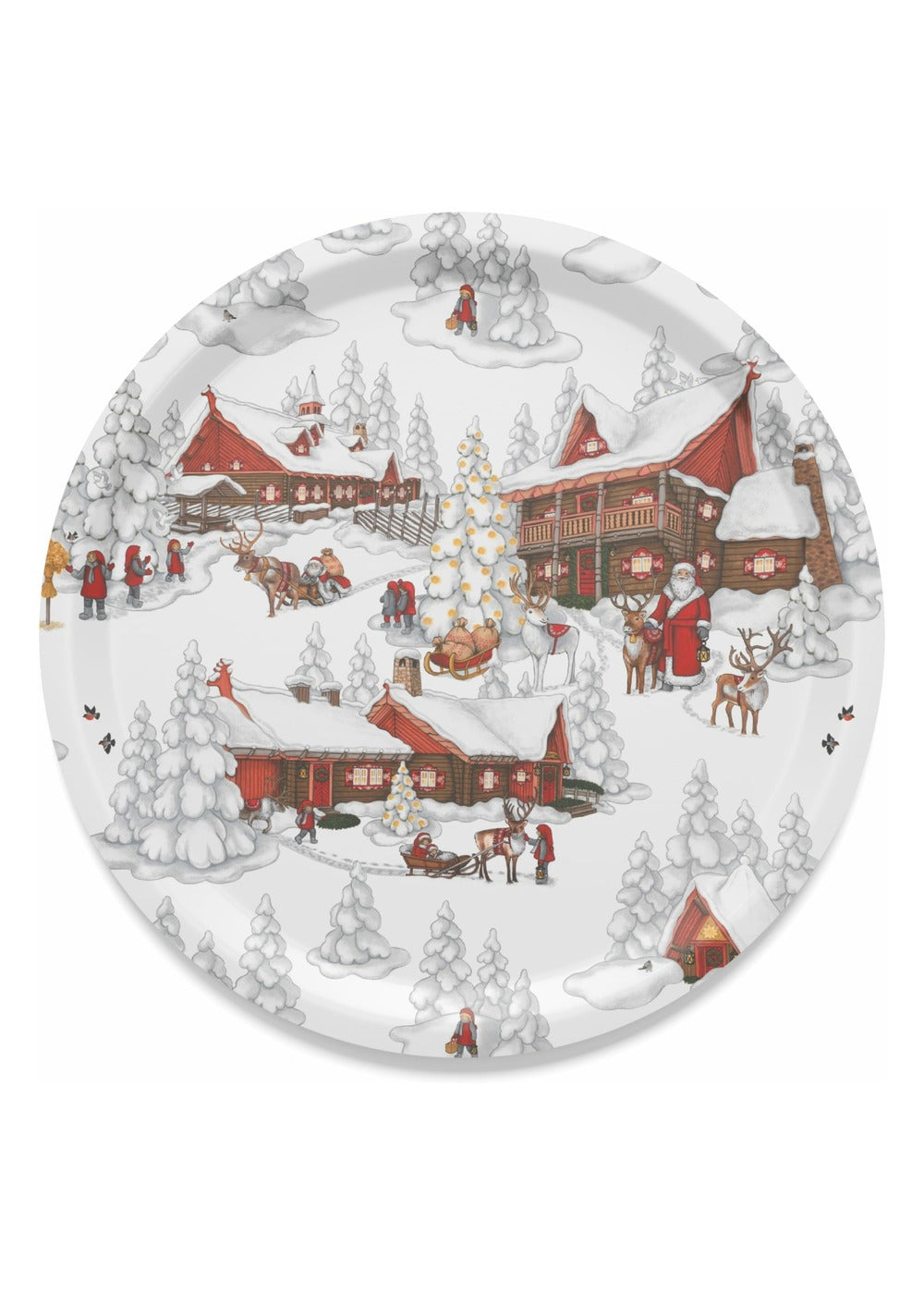 Tomtebyn rund bricka offwhite/röd – Ø 31 cm