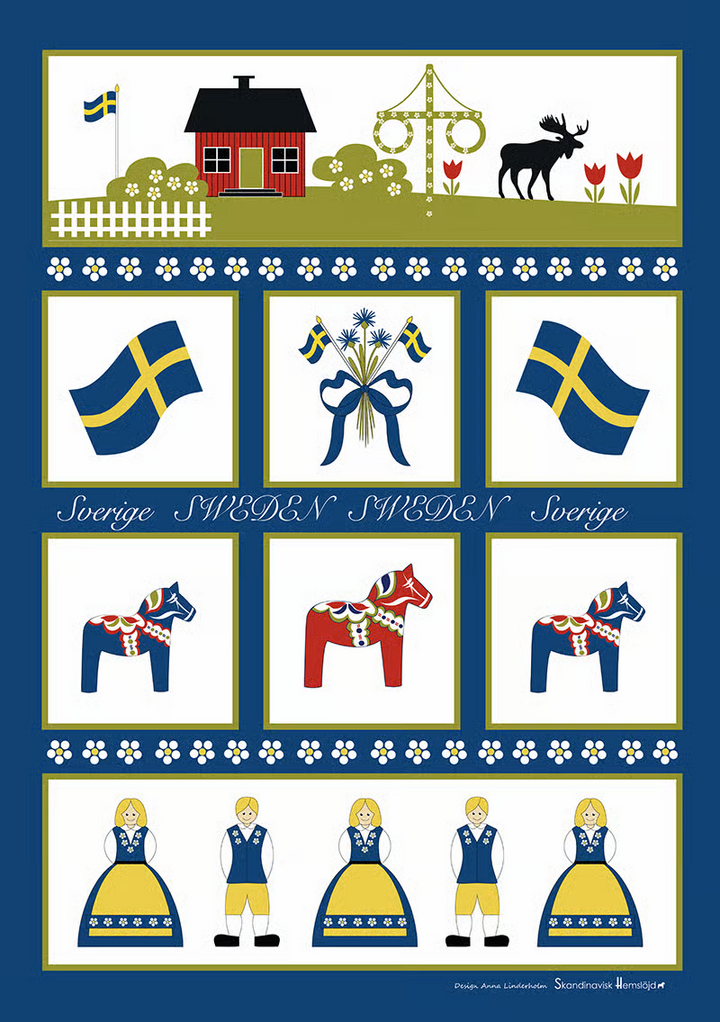 Kökshandduk med Sverigesymboler