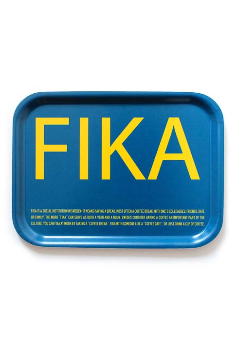 Serveringsbricka Fika - blå/gul