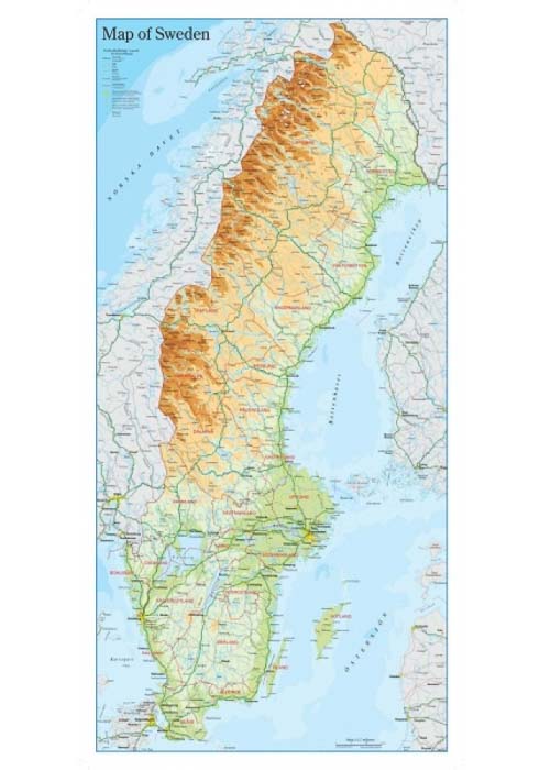 Wandkaart Zweden 46 x 94