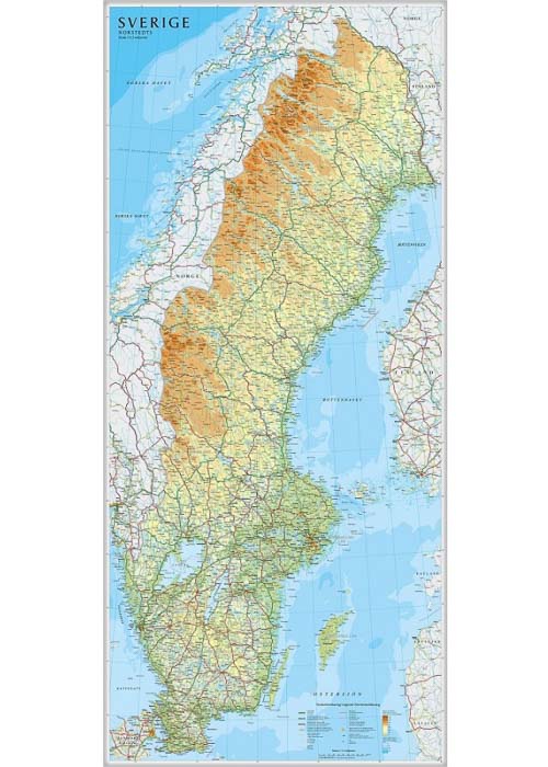 Wandkaart Zweden 55 x 123